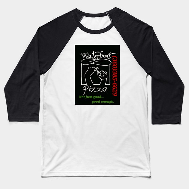 Waterfront pizza Baseball T-Shirt by Gourmet comics